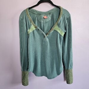 Free People *Shrunken* Green Nordic Nuzzle Waffle Lambswool Thermal Top